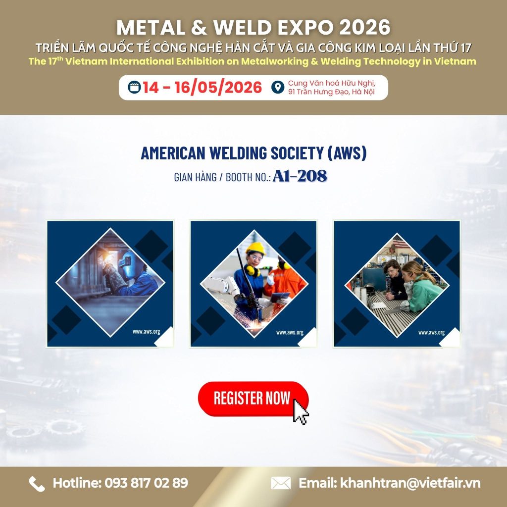 Gian hàng A1-208 của Hiệp hội Hàn Hoa Kỳ (AWS) tại METAL & WELD EXPO 2026.