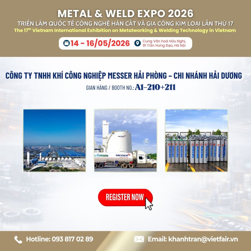 Gian hàng Messer Việt Nam giới thiệu giải pháp khí công nghiệp tại METAL & WELD EXPO 2026.