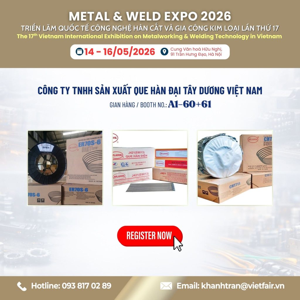 Gian hàng Que hàn Đại Tây Dương (Atlantic) trưng bày vật liệu hàn tại METAL & WELD EXPO 2026.